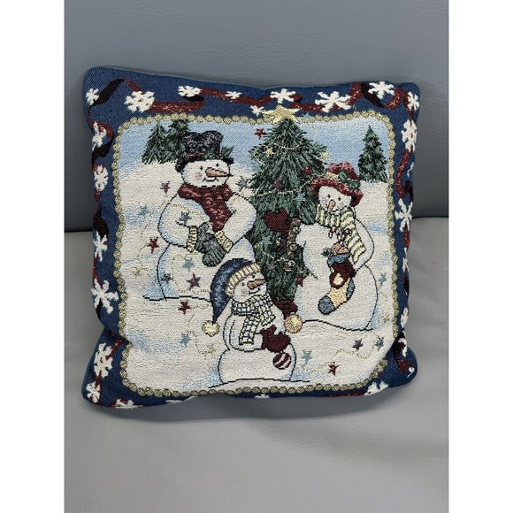 Manual Woodworkers & Weavers Snow Folks Throw Pillow Snowmen Christmas Tree - Picture 1 of 5